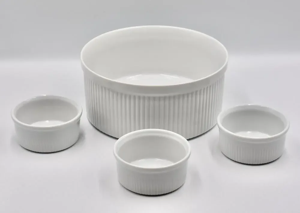 Dansk Bistro 4pc Christianshavn Ribbed Ramekins & Soufflé Casserole Dish